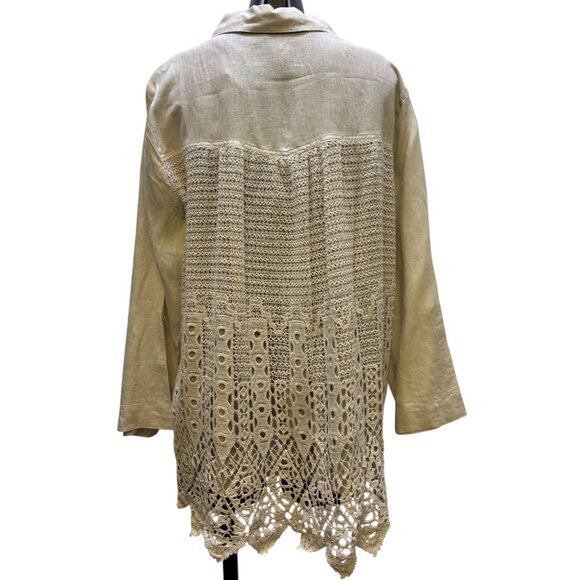 John Mark Lace & Linen Tan Blouse XL - Picture 2 of 5